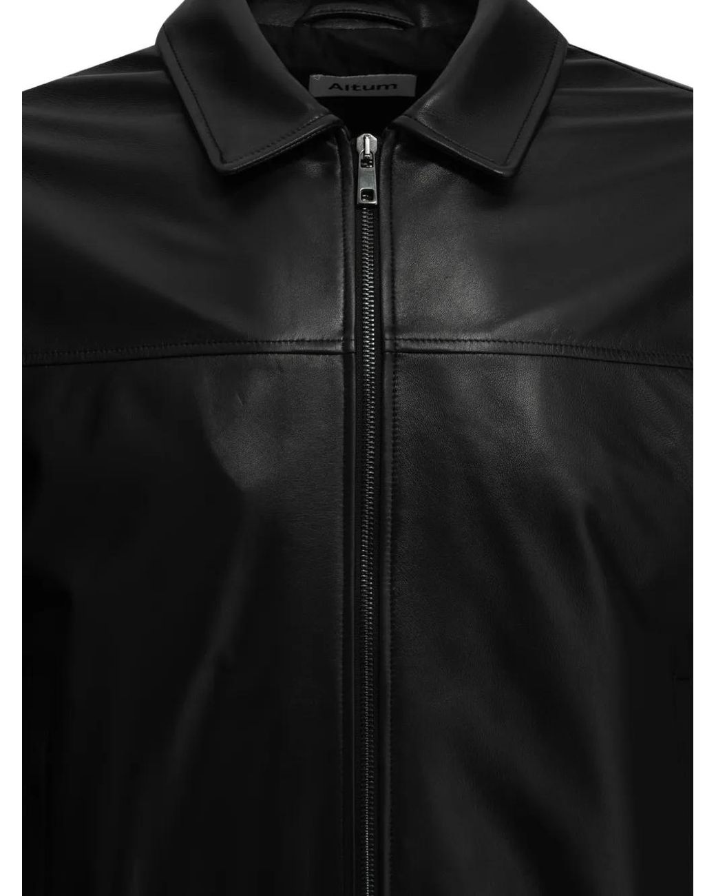 Altum Black Zip-Up Leather Coat for men