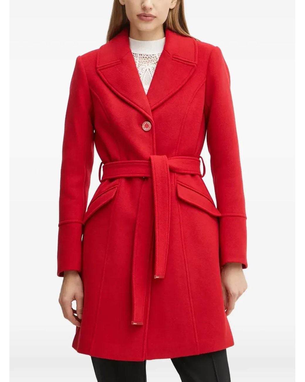Morgan Red Belted Single-Breasted Coat