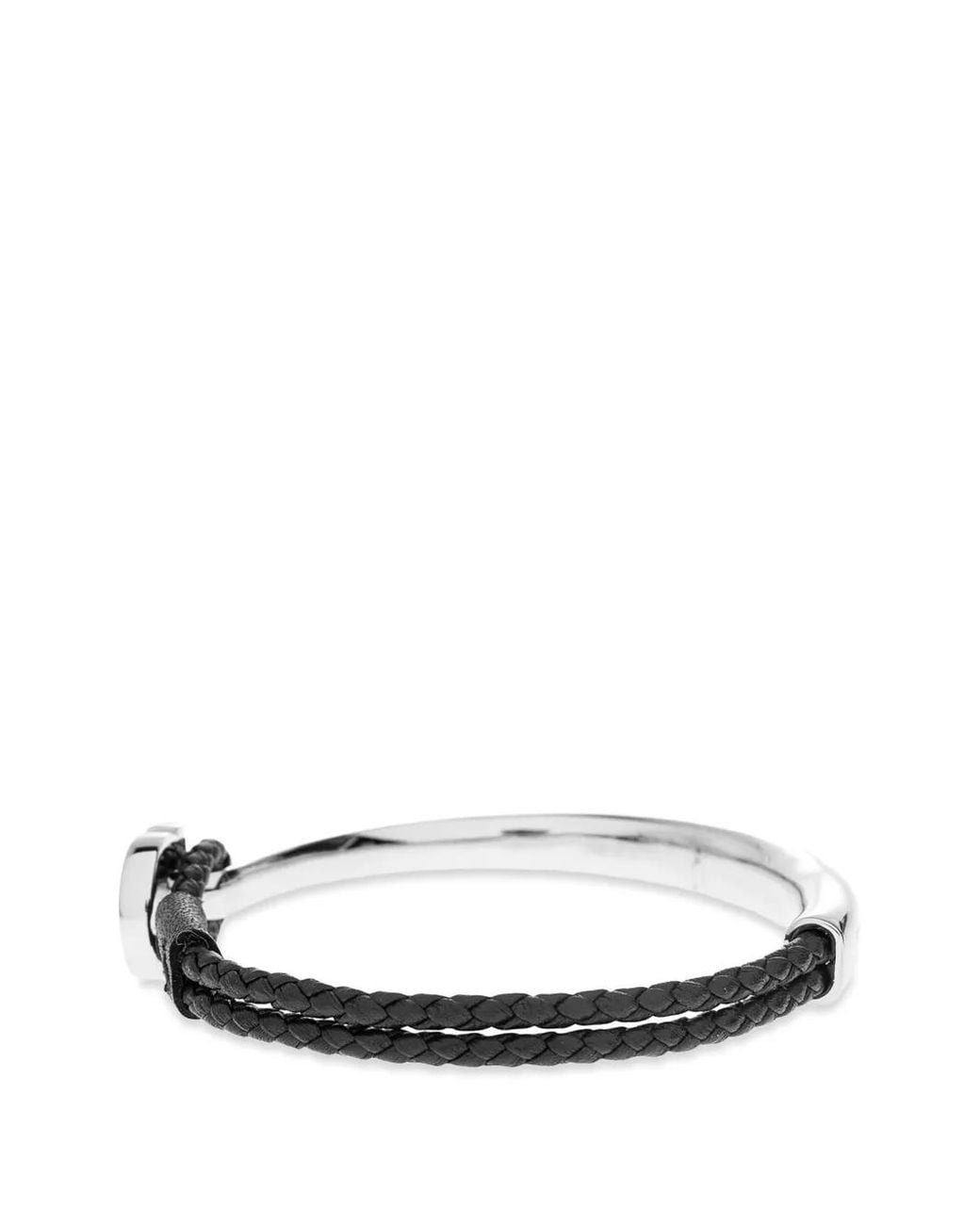 Ferragamo White Gancini-Detail Braided-Leather Bracelet for men