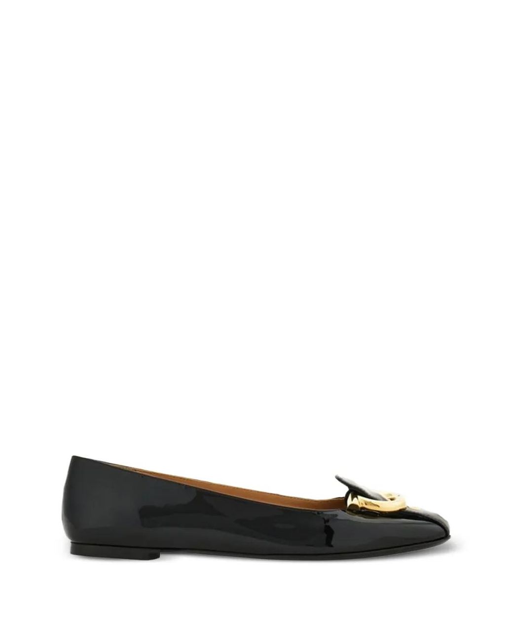 Ferragamo Black Gancini-Buckle Leather Ballet Flats