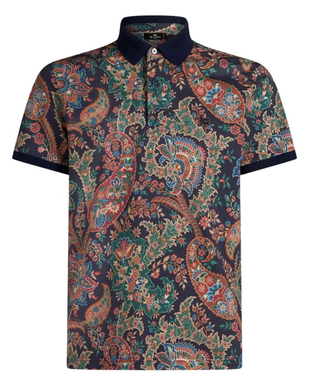Etro Black Floral Paisley Polo Shirt for men