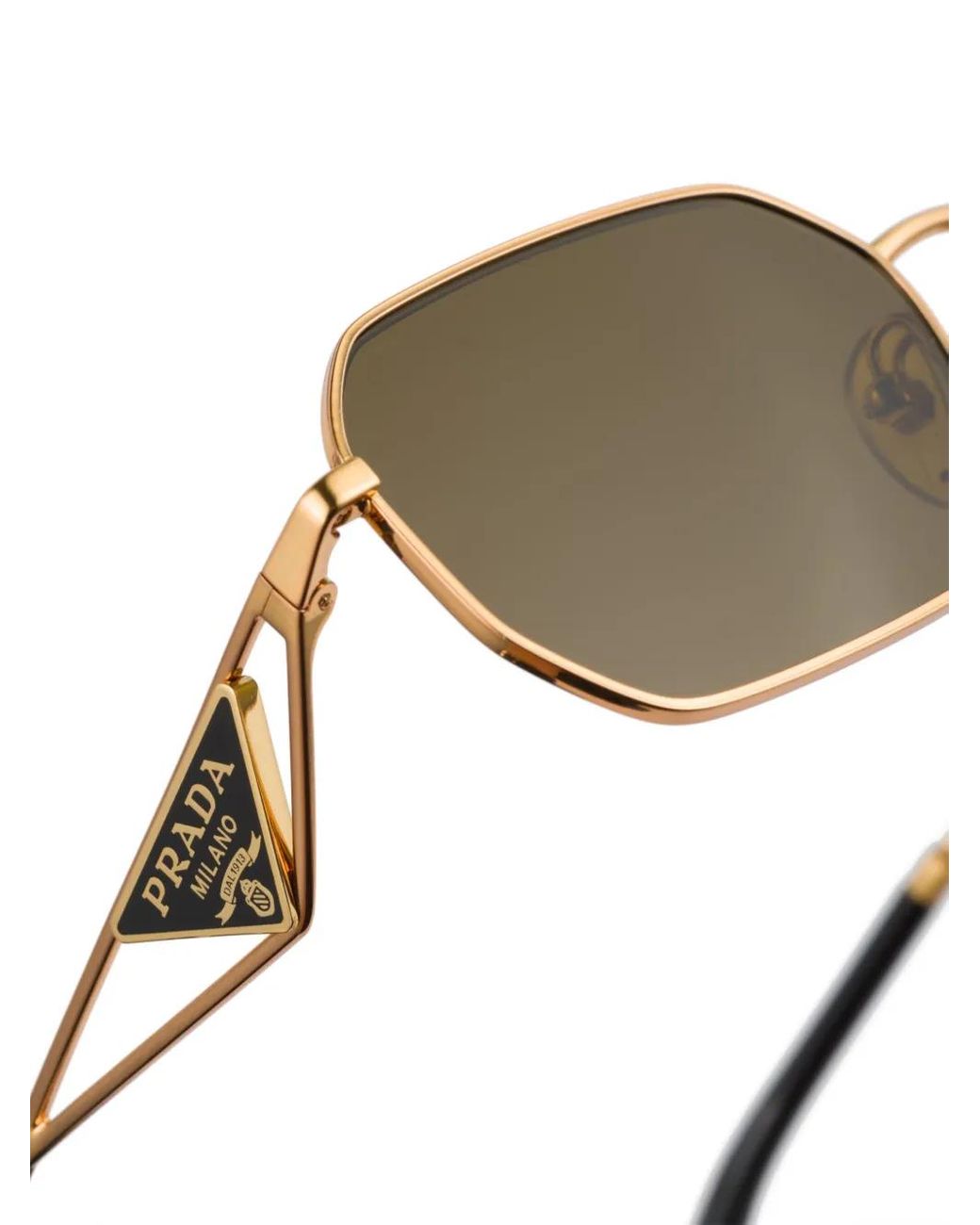 Prada Natural Triangle-Logo Rectangle-Frame Sunglasses