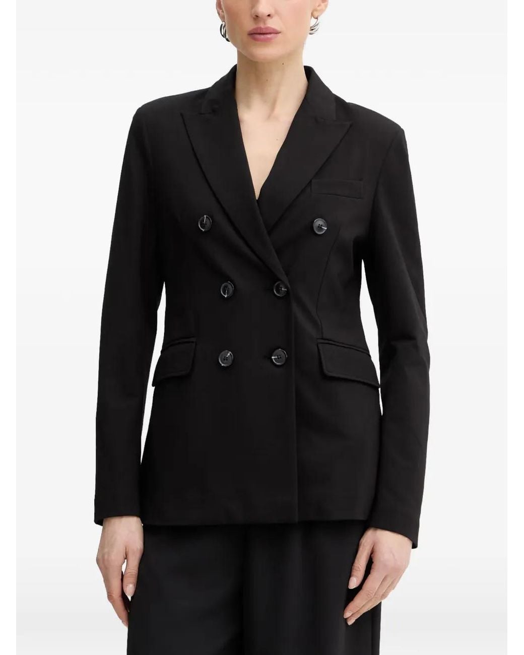 Silvian Heach Black Fastise Double-Breasted Peak-Lapels Blazer