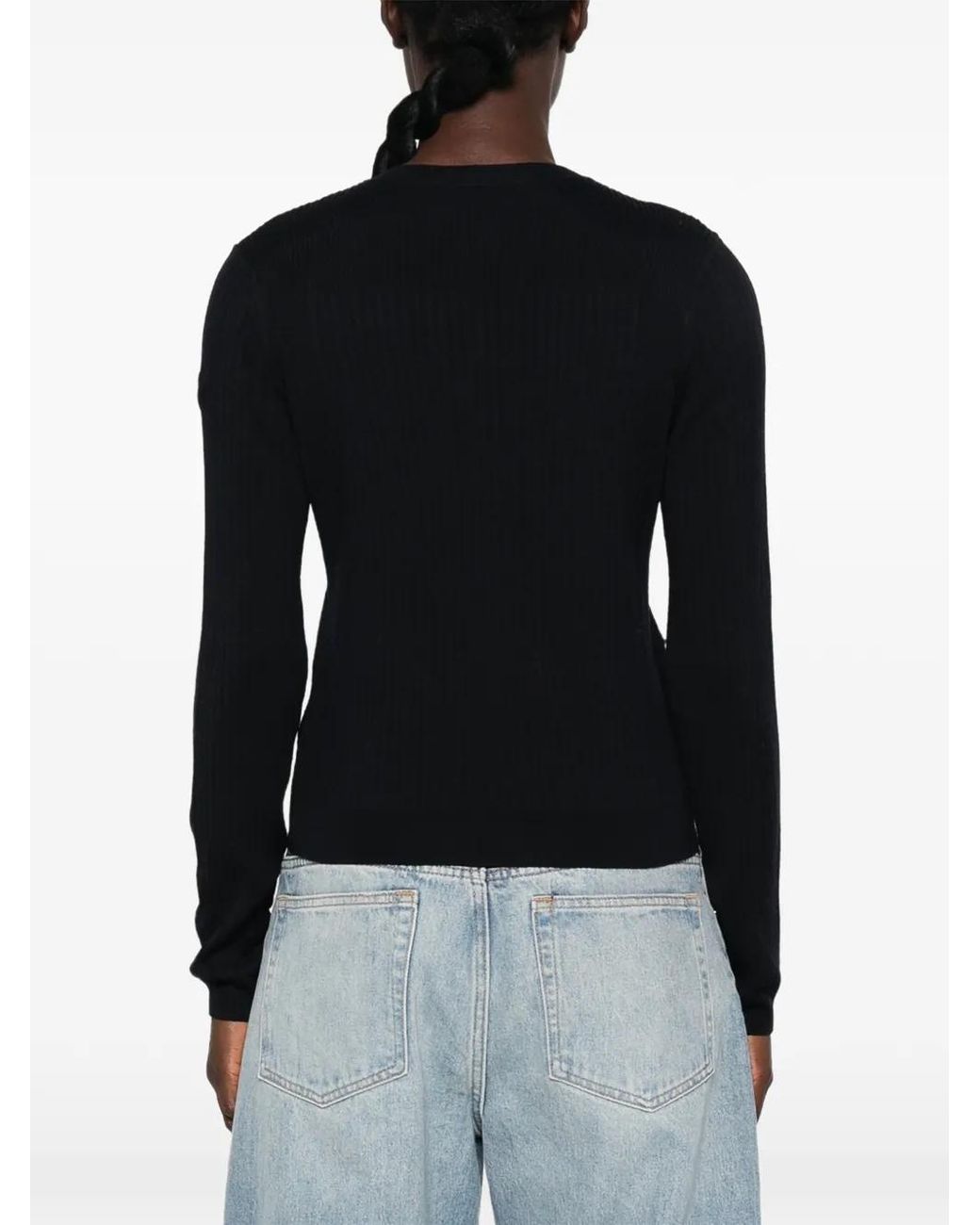 Moncler Black Cardigan Nervuré À Patch Logo