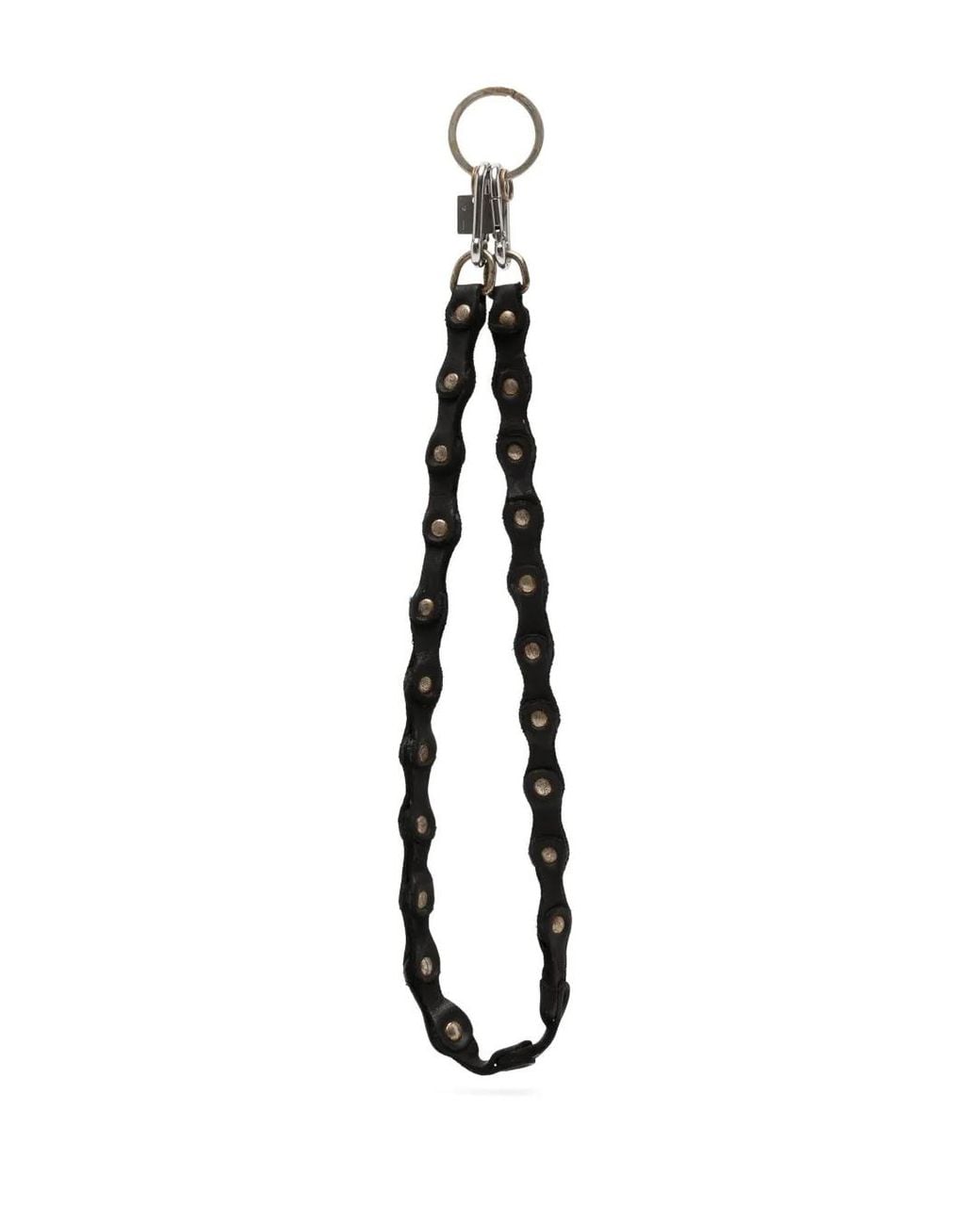 Guidi White Stud-Embellished Leather Keychain for men