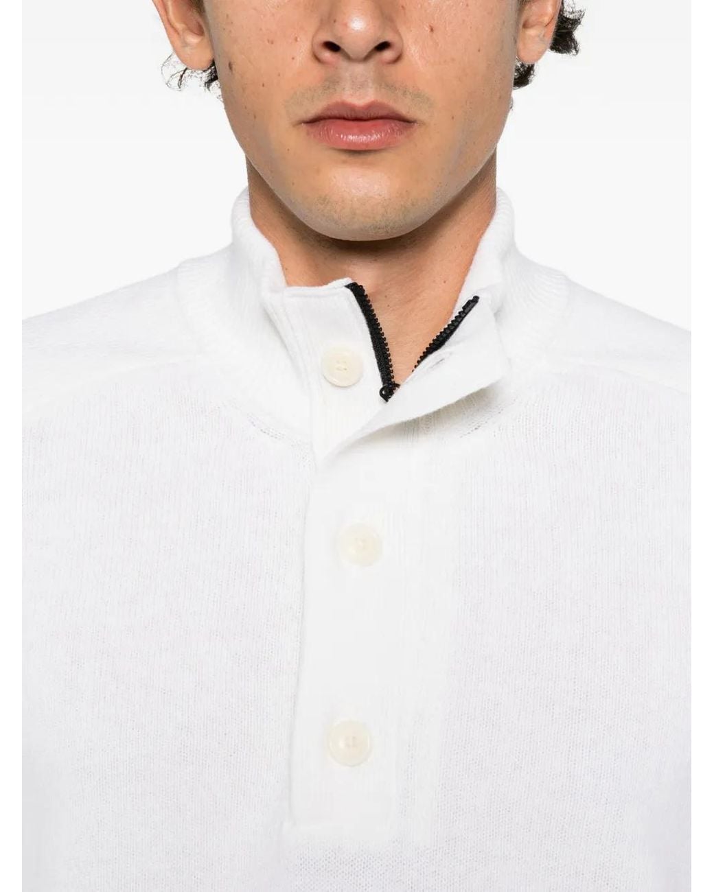 C P Company White Button-Up Lens-Detail Sweater for men