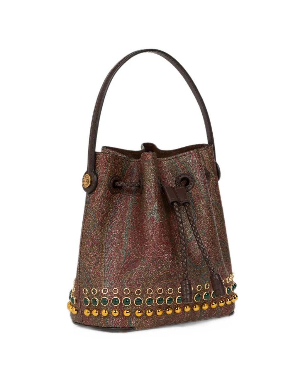 Etro Brown Mini Arnica Bucket Bag With Studs