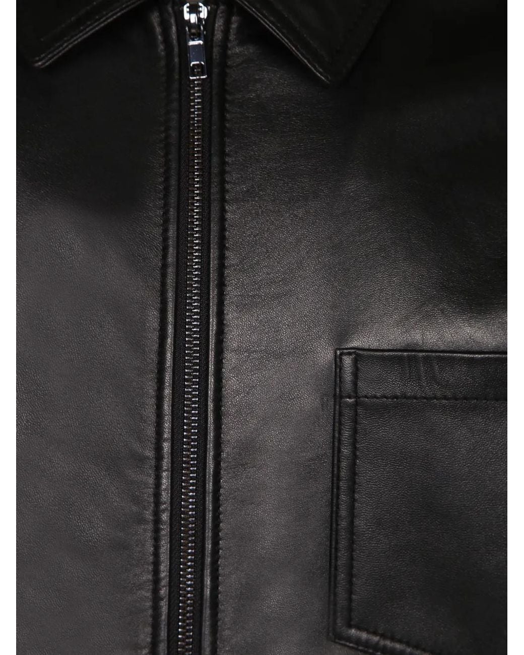 Amaranto Black Zip-Up Leather Jacket for men