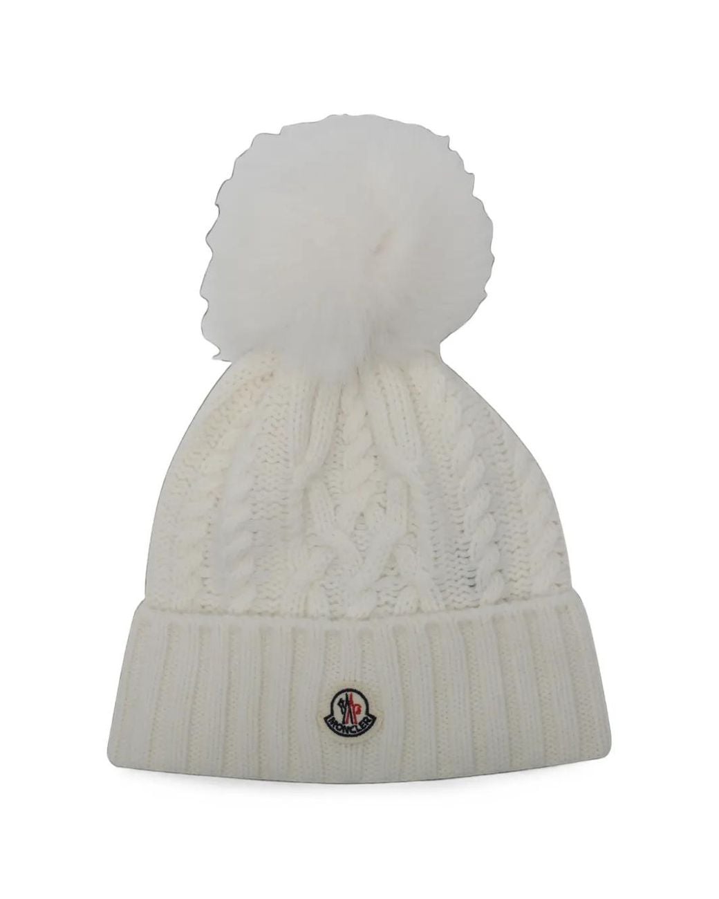 Moncler Gray Cable-Knit Pom-Pom Beanie Hat