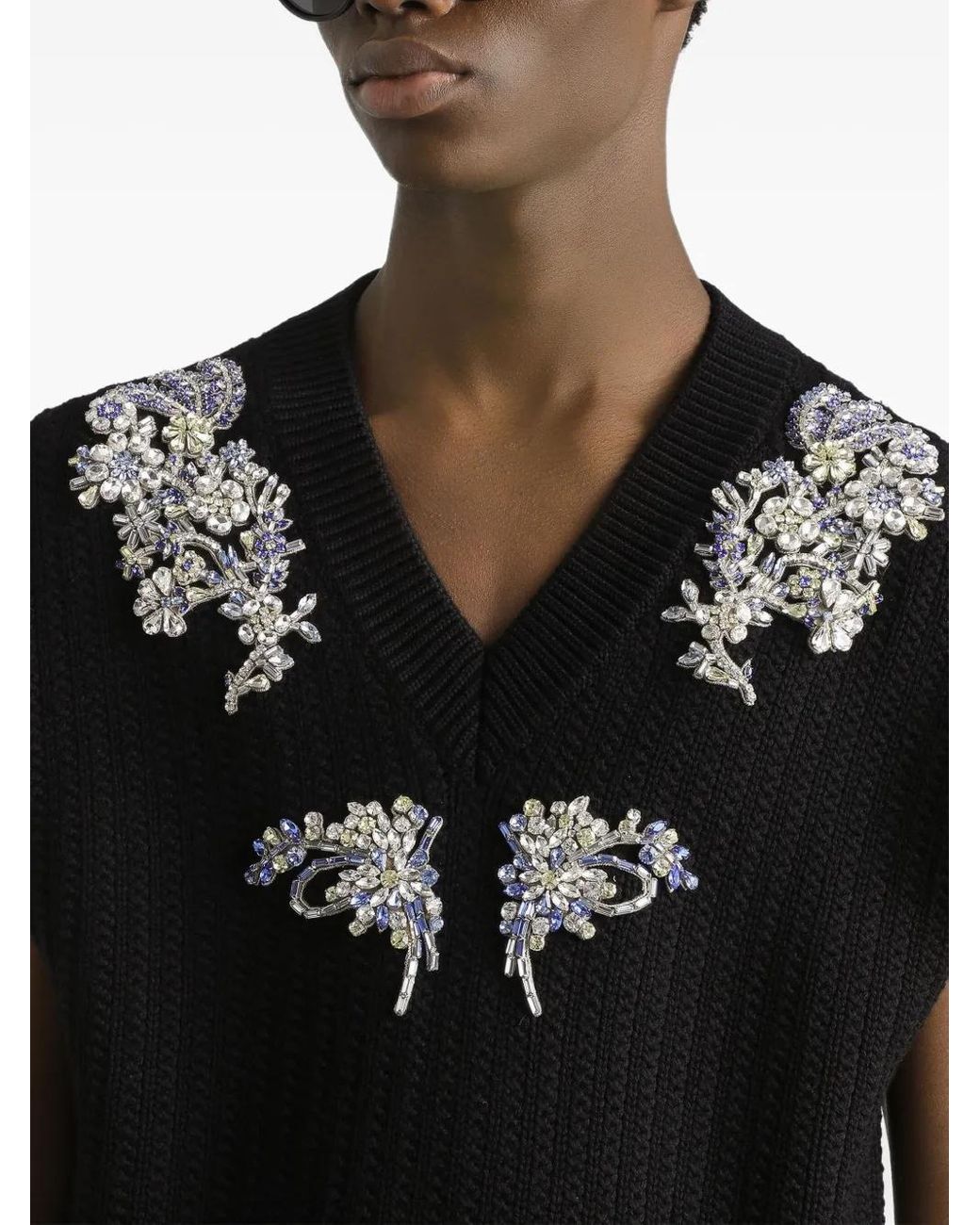 Dolce & Gabbana Black Embellished V-Neck Knitted Vest for men