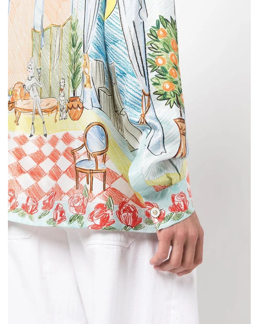 Casablanca Natural Illustration-Style Print Silk Shirt for men