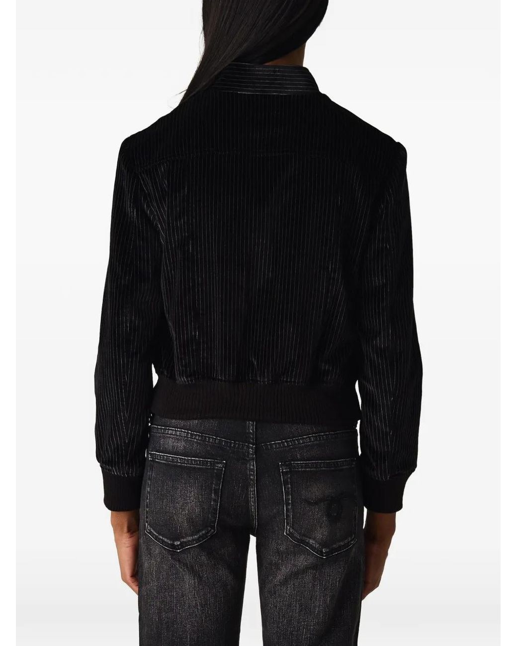 R13 Black Pinstripe-Pattern Stand-Collar Jacket