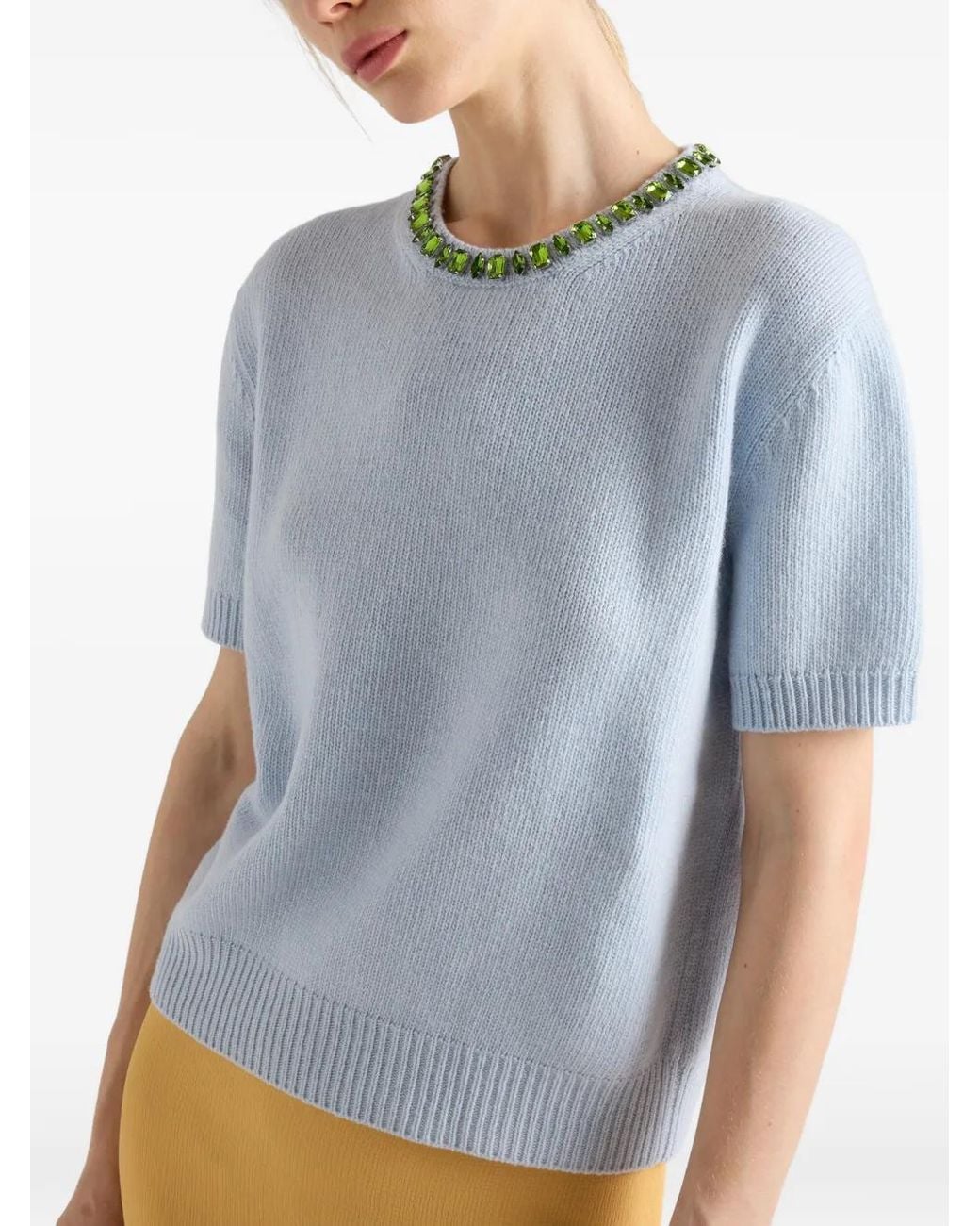Prada Blue Wool And Cashmere Crew-Neck Sweater