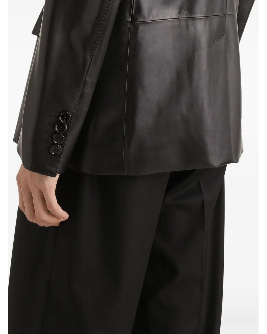 Dolce & Gabbana Black Buttoned Leather Blazer for men