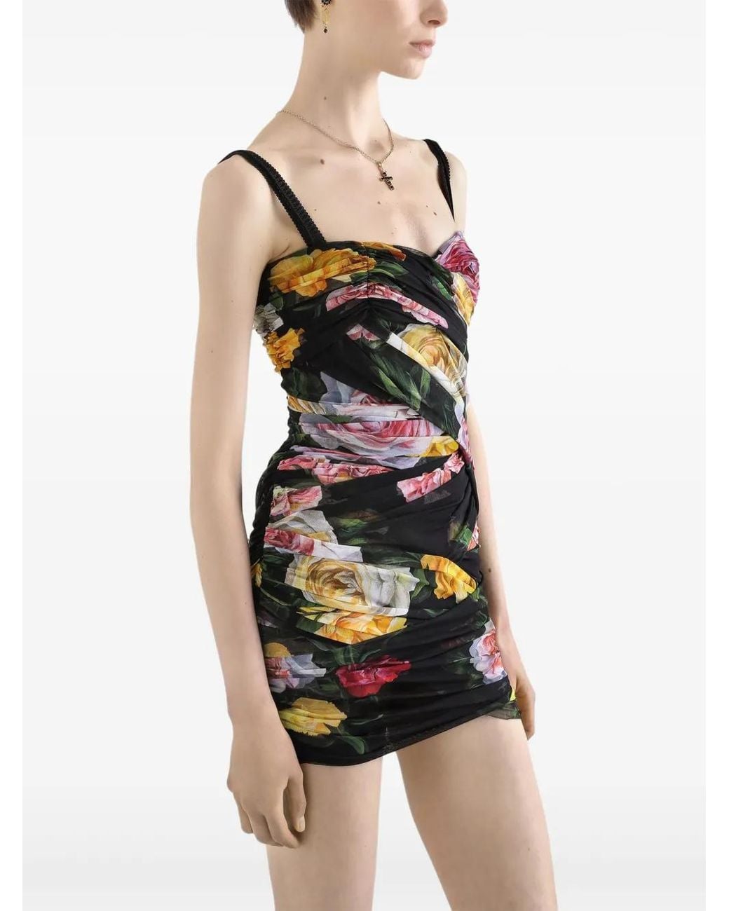 Dolce & Gabbana Black Floral-Print Mini Dress
