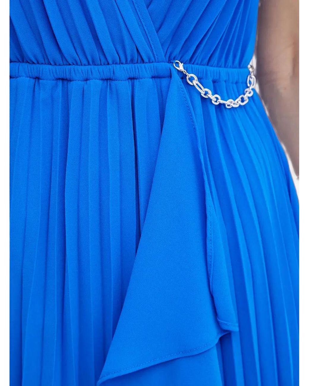 Morgan Blue Pleated Chain Midi Dress