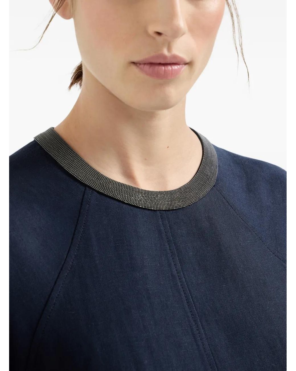 Brunello Cucinelli Blue Embellishement-Collar Midi Dress