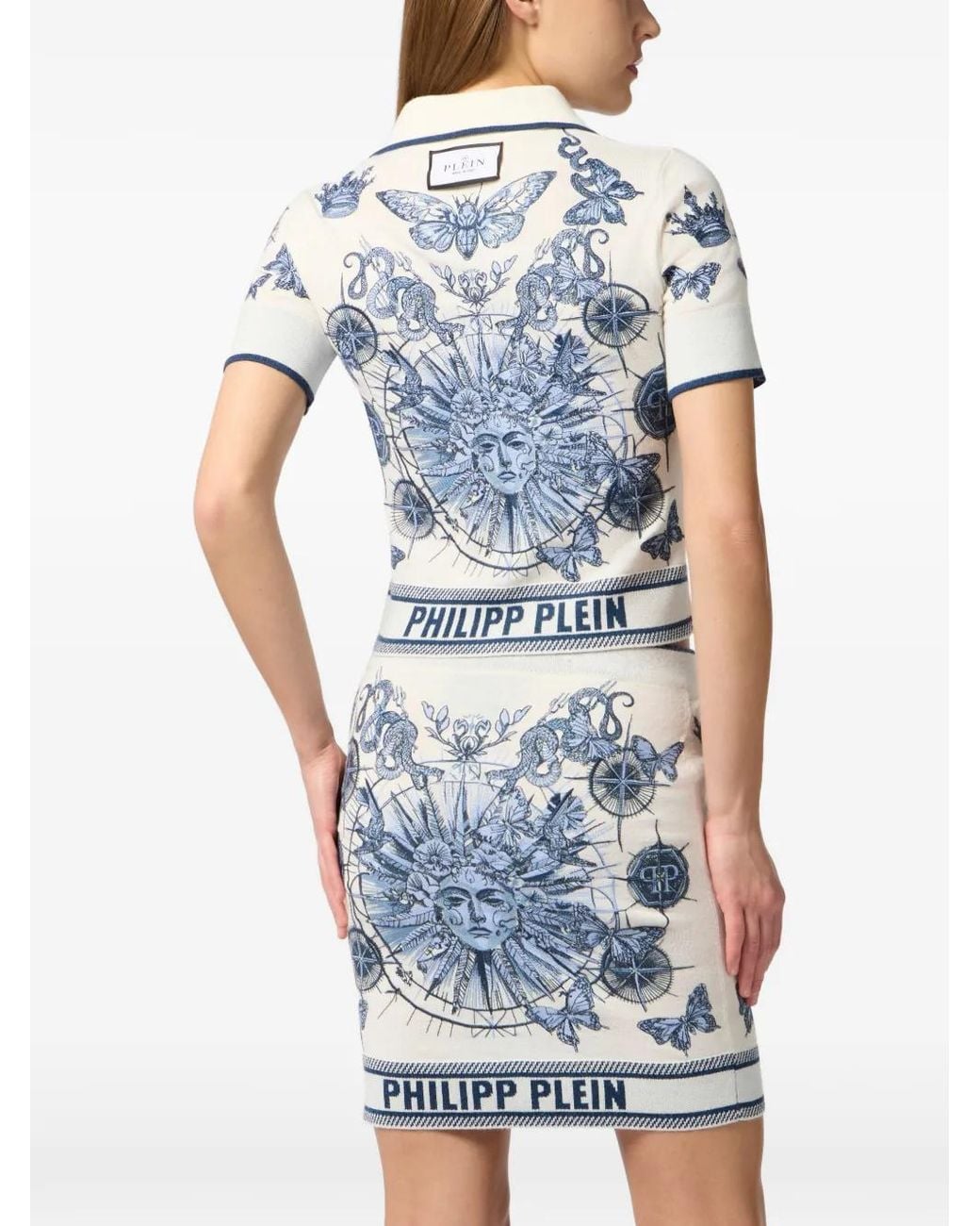 Philipp Plein Blue Graphic-Print Polo Shirt