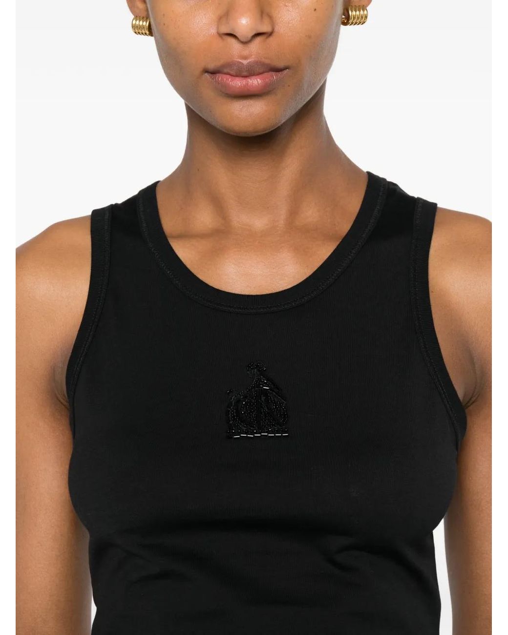 Lanvin Black Beaded-Logo Ribbed Tank Top