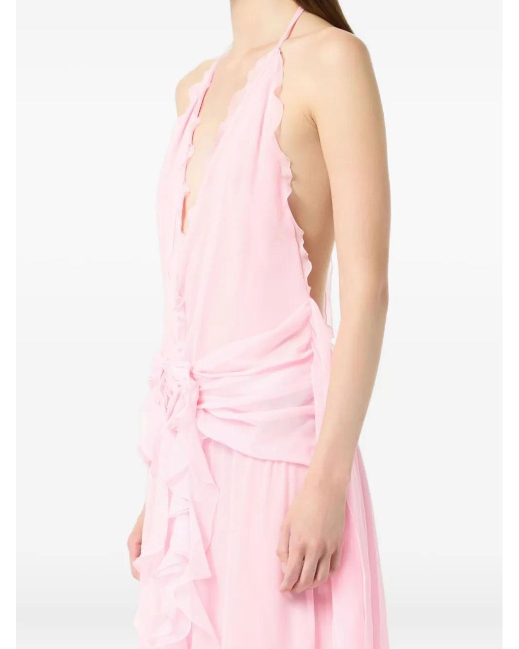 Blumarine Rose-Embellished Ruffled Maxi Dress in Pink | Lyst Blumarine Rose-Embellished Ruffled Maxi Dress in Pink | Lyst