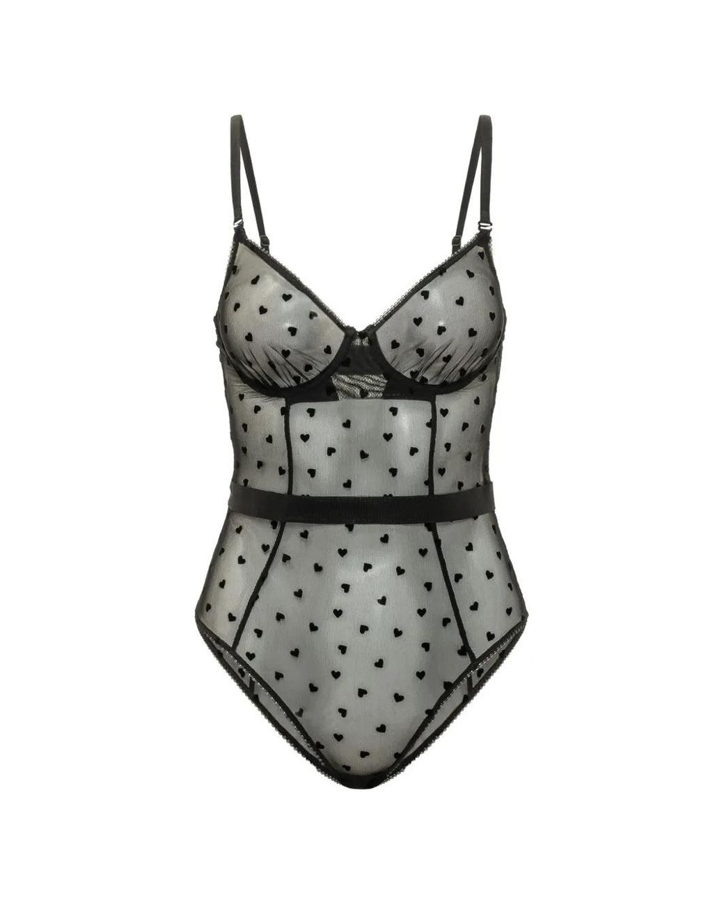 Fiorucci Black Flocked-Hearts Mesh Bodysuit