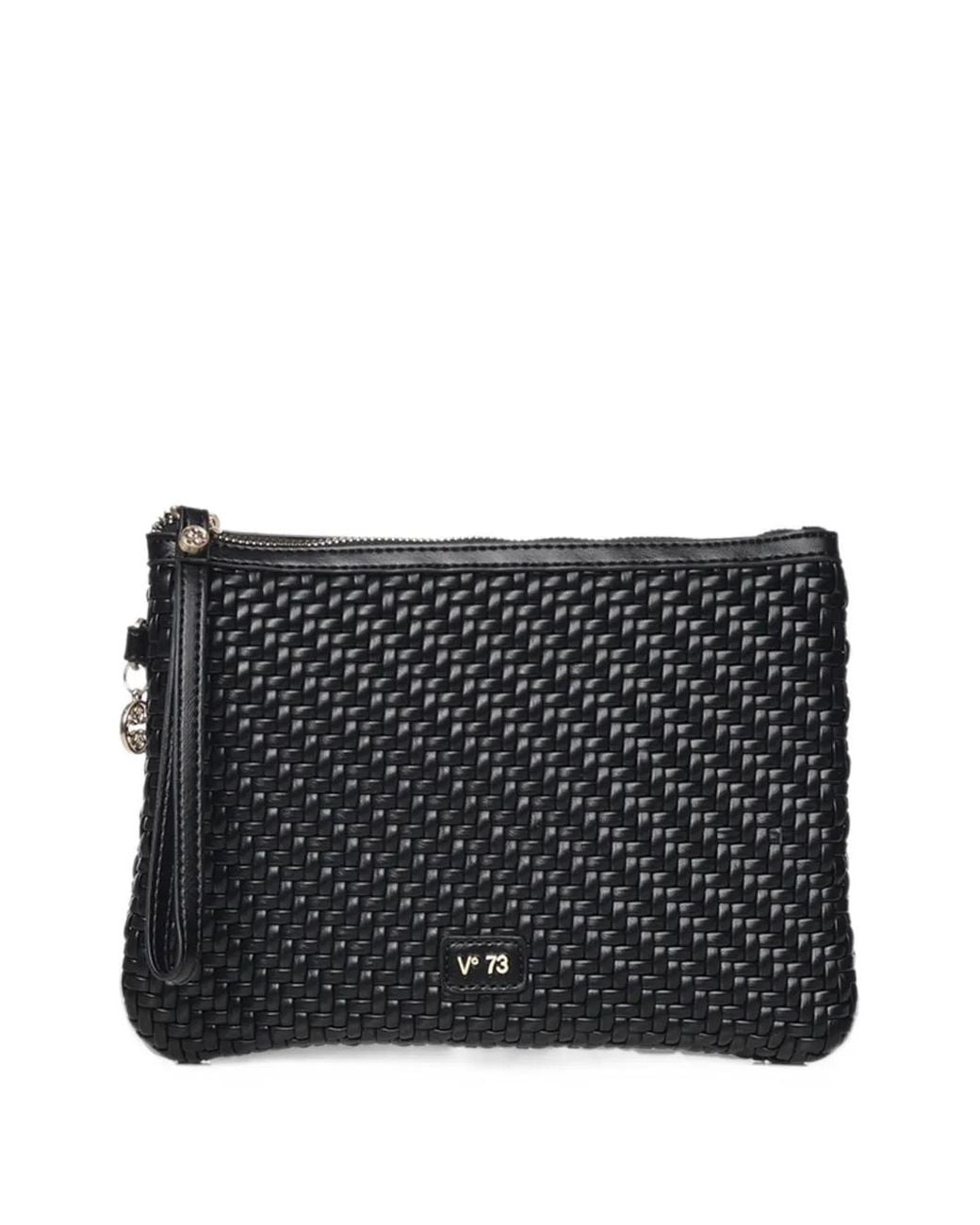 V73 Black Woven-Design Zip-Top Clutch Bag
