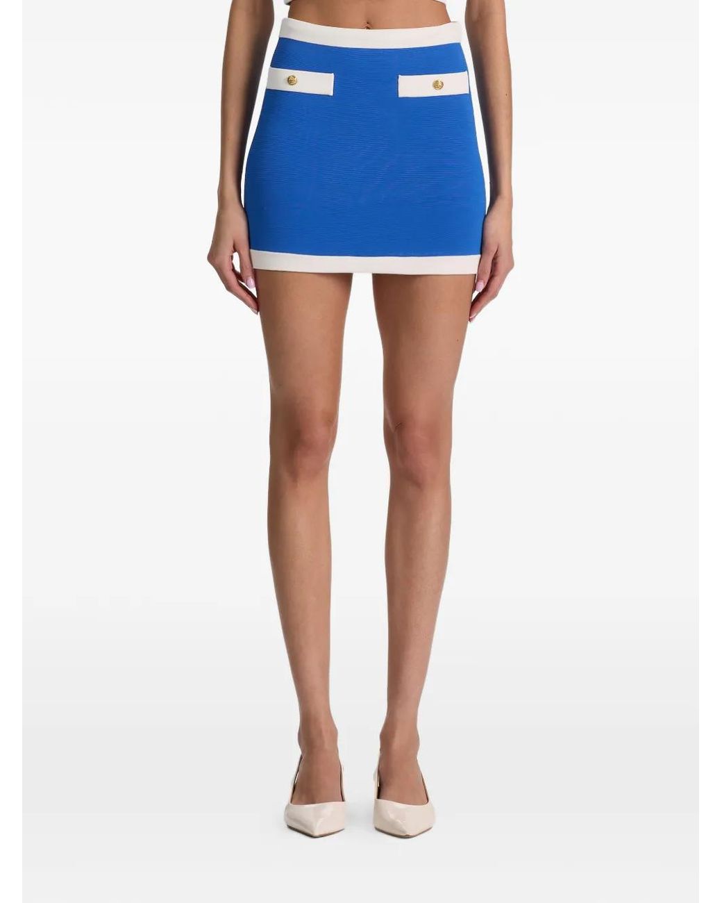 Alice + Olivia Blue Kipp Contrast-Trim Fitted Mini Skirt