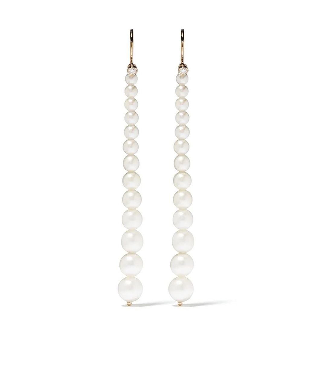 Mizuki White 14Kt Sea Of Beauty Akoya Pearl And Diamond Small Drop Earrings
