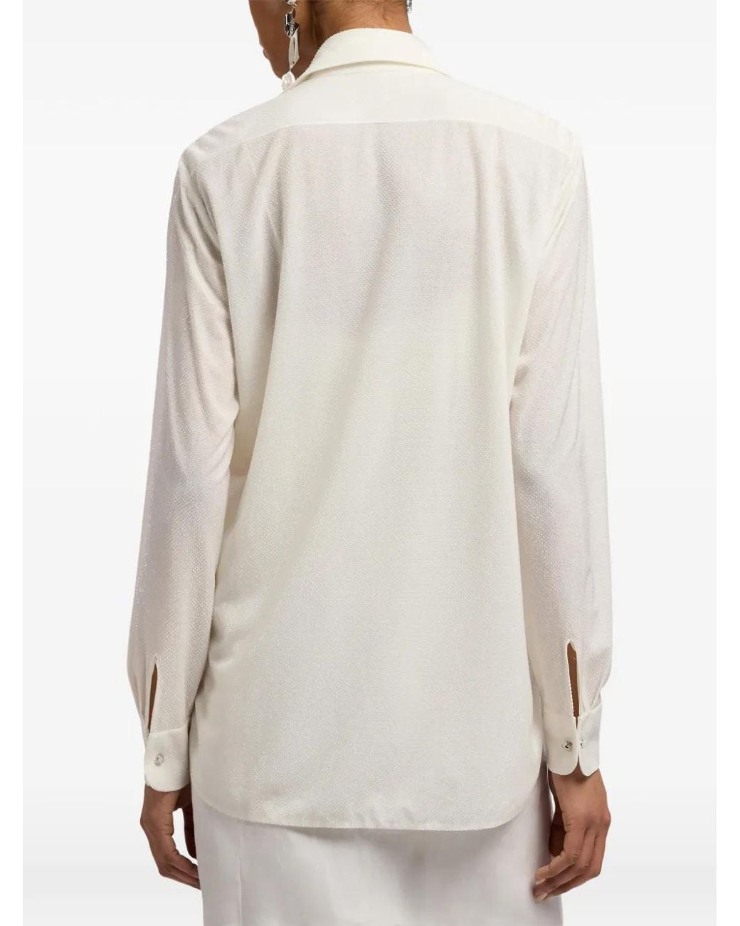 Ralph Lauren White Adrien Embellished Silk Shirt
