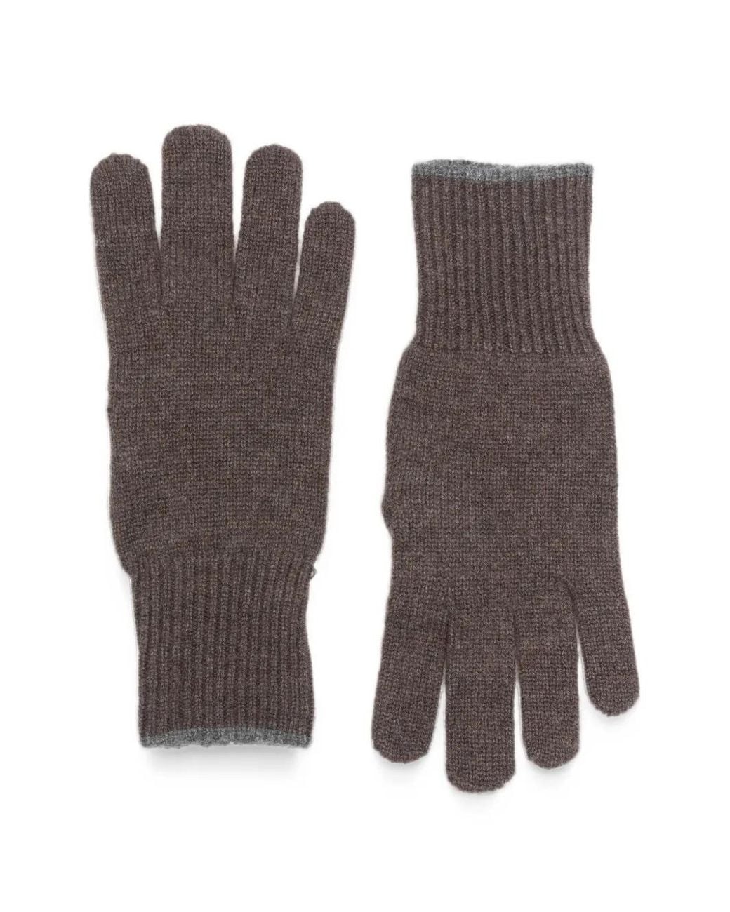 Brunello Cucinelli Brown Ribbed-Knit Gloves for men