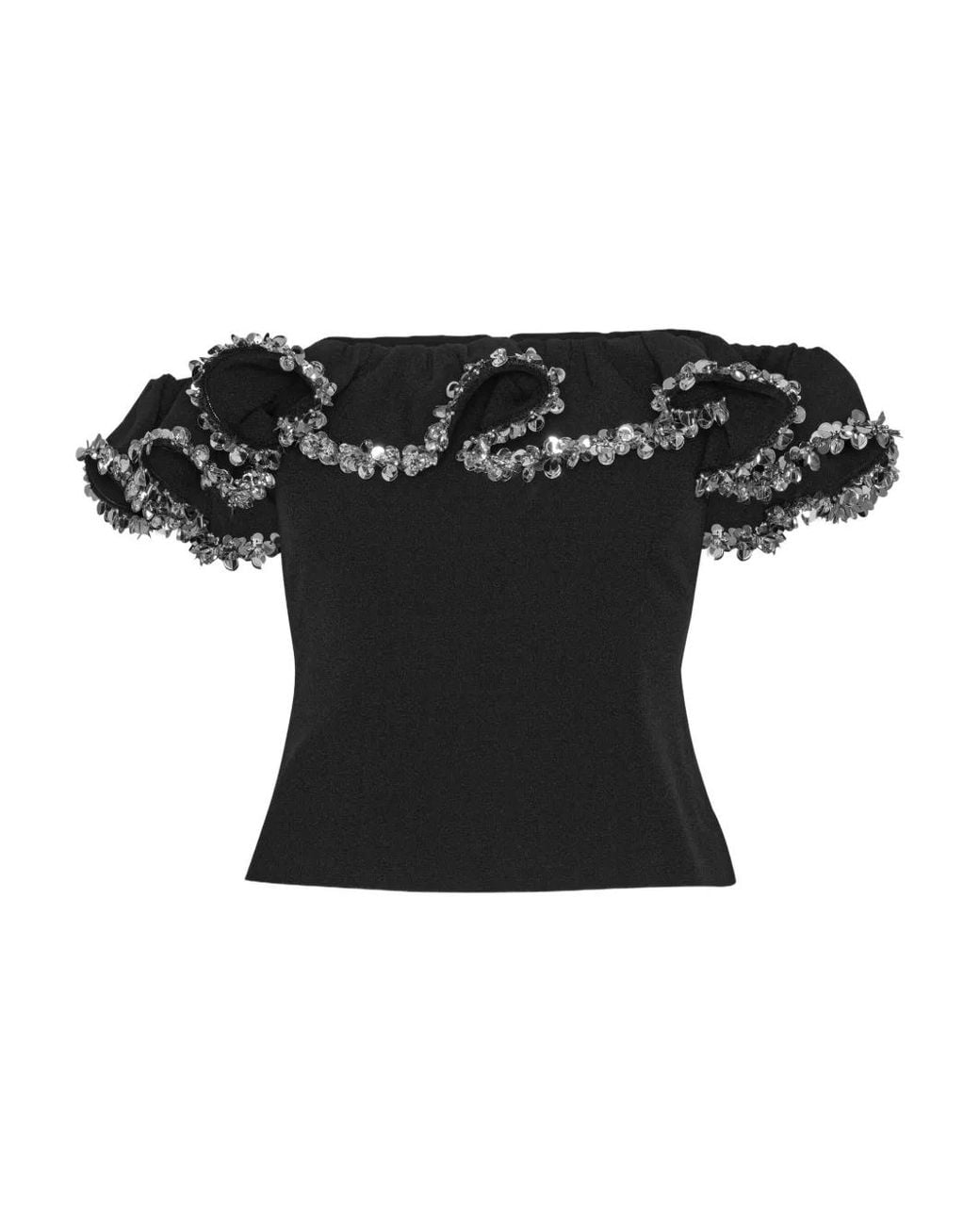 ROTATE BIRGER CHRISTENSEN Black Crepe Ruffle Top