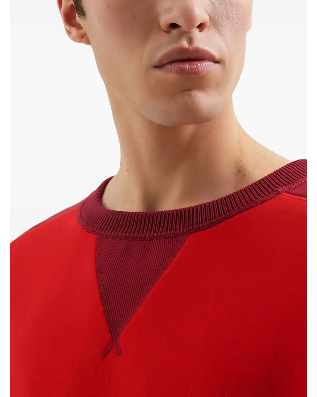 1989 STUDIO Red Crew-Neck Panelled Sweater for men