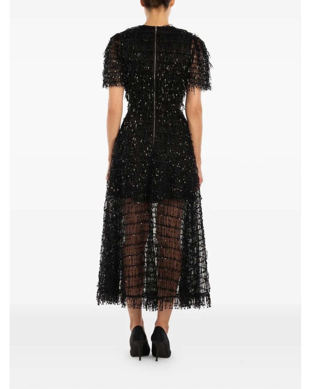 POST MERIDIEM Black Round-Neck Midi Dress