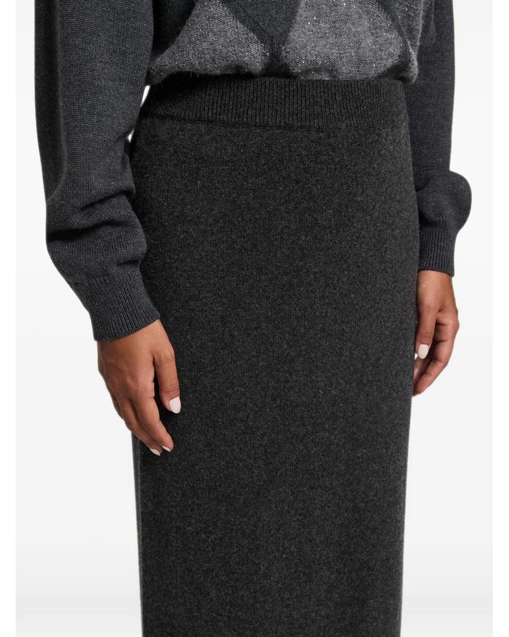 Peserico Black Knitted Ribbed-Trim Midi Skirt