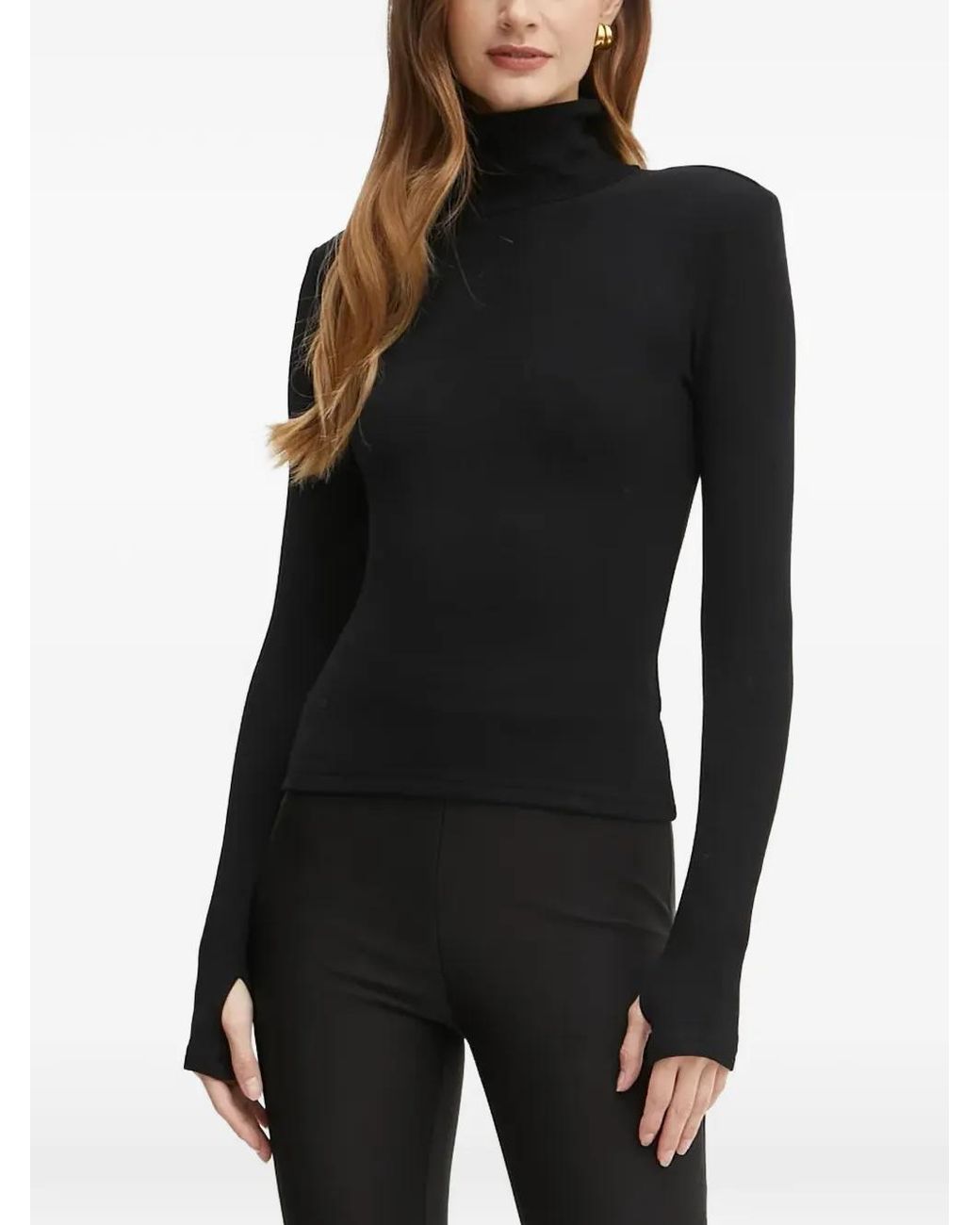 La Mania Black Corey Ribbed Thumb-Slot Top
