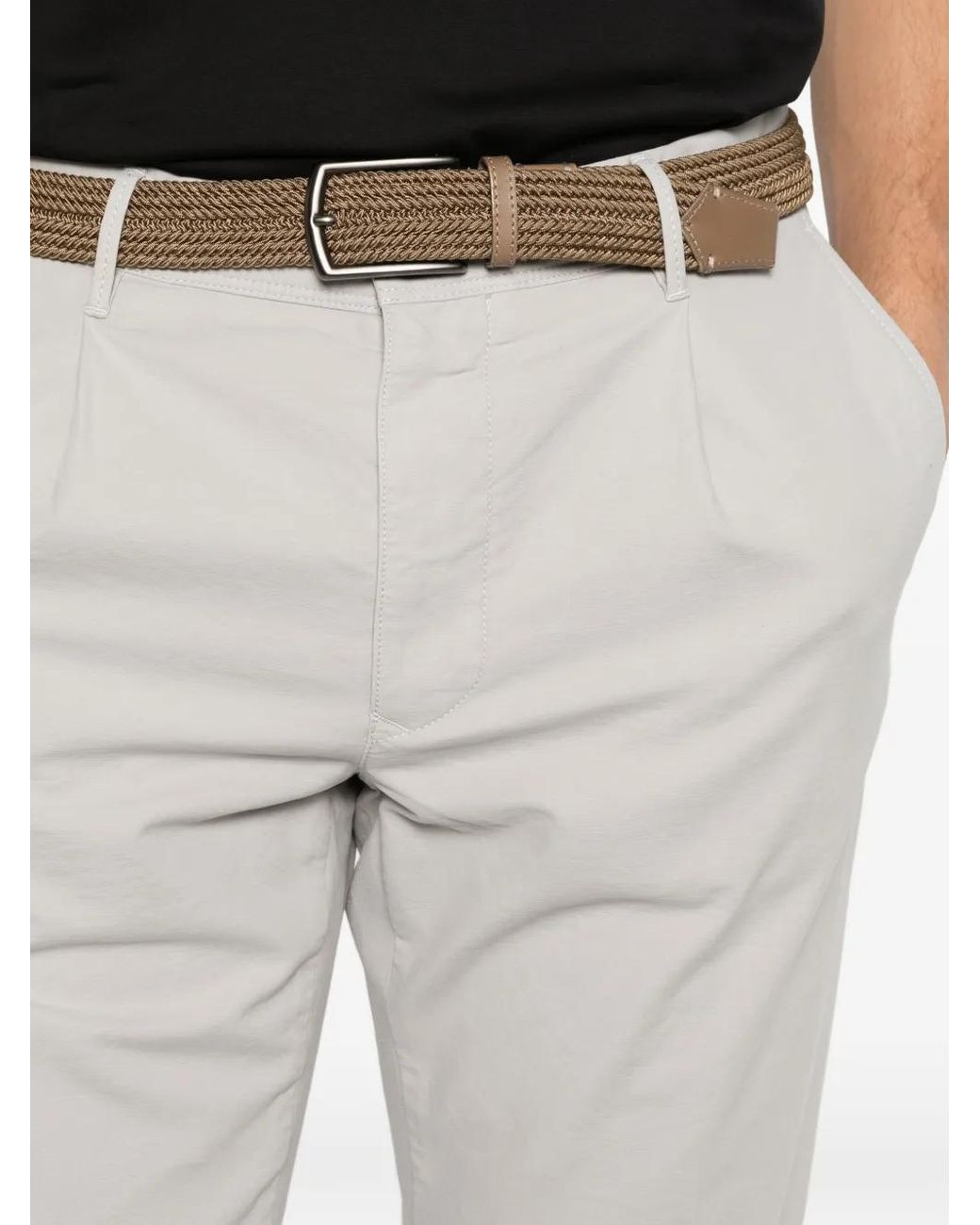 Incotex White Pleated Cotton Trousers for men