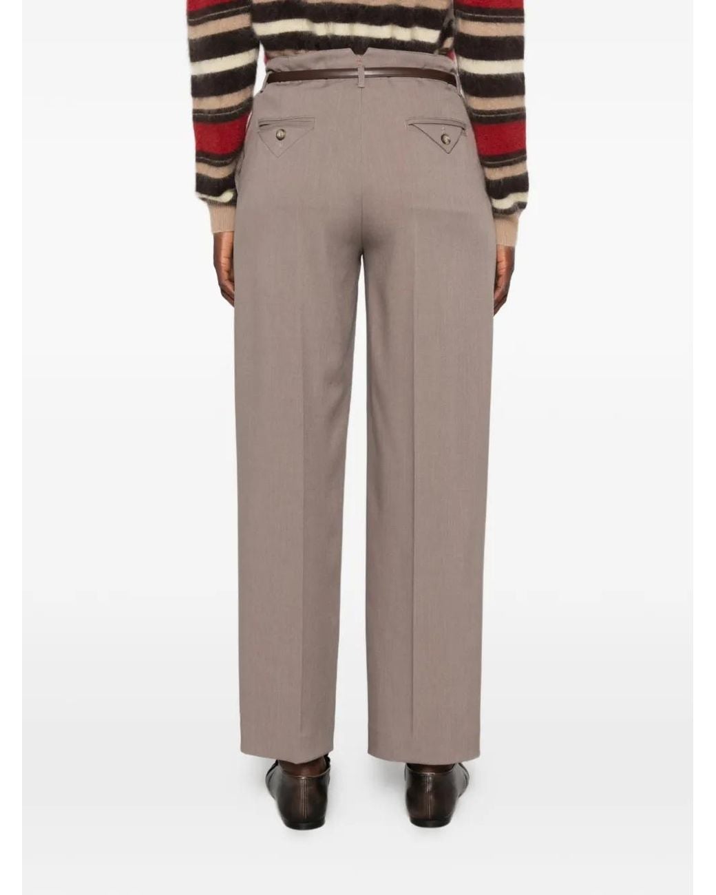 SOLOTRE White Belted Pressed-Crease Trousers