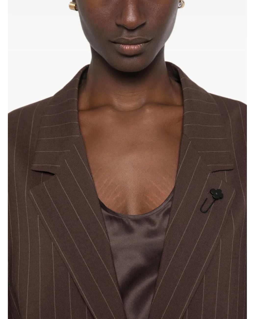 Lardini Brown Pinstripe-Pattern Single-Breasted Wool Blazer
