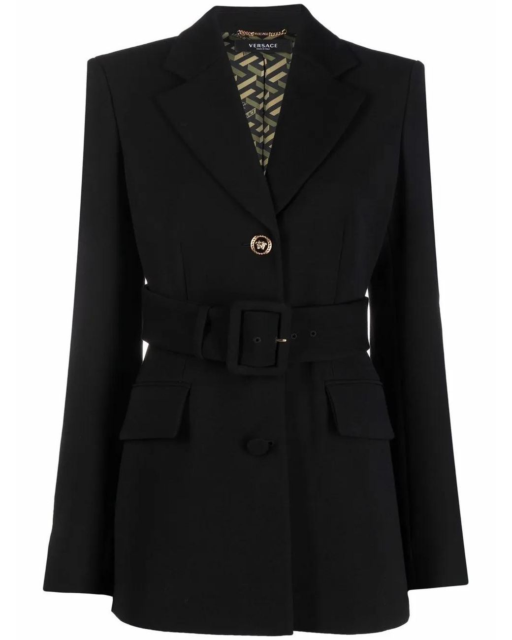 Versace Black Belted Single-Breasted Blazer