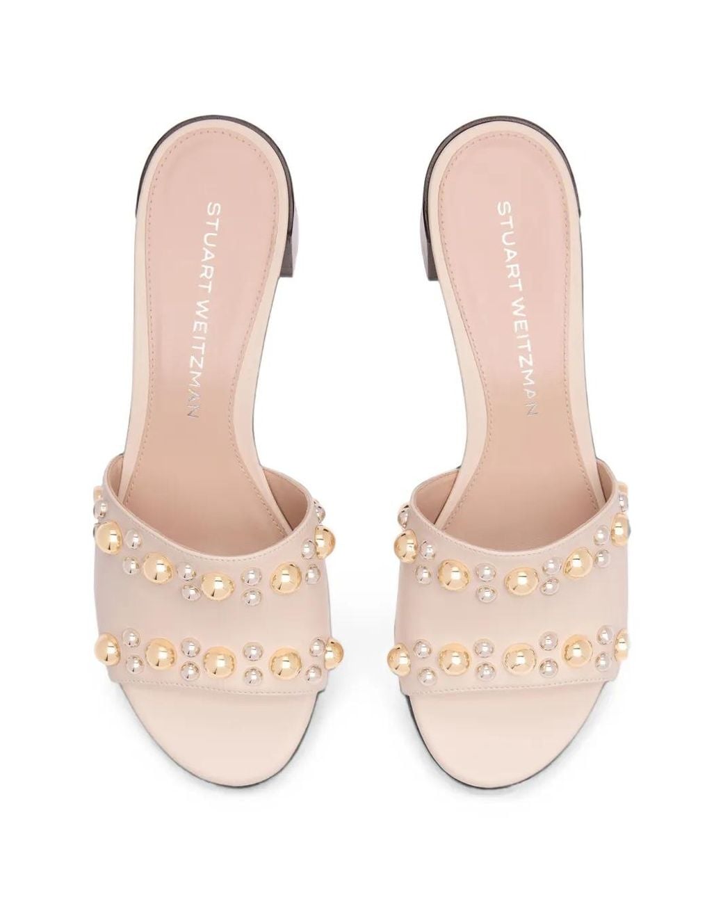 Stuart Weitzman Natural Perry Stud-Embellished Sandals