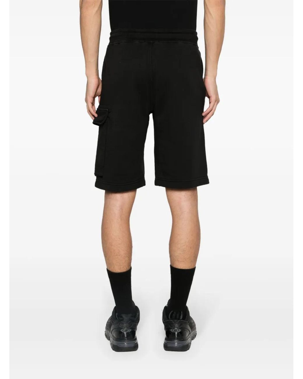C P Company Black C.P. Company Diagonal Cotton Track Shorts for men