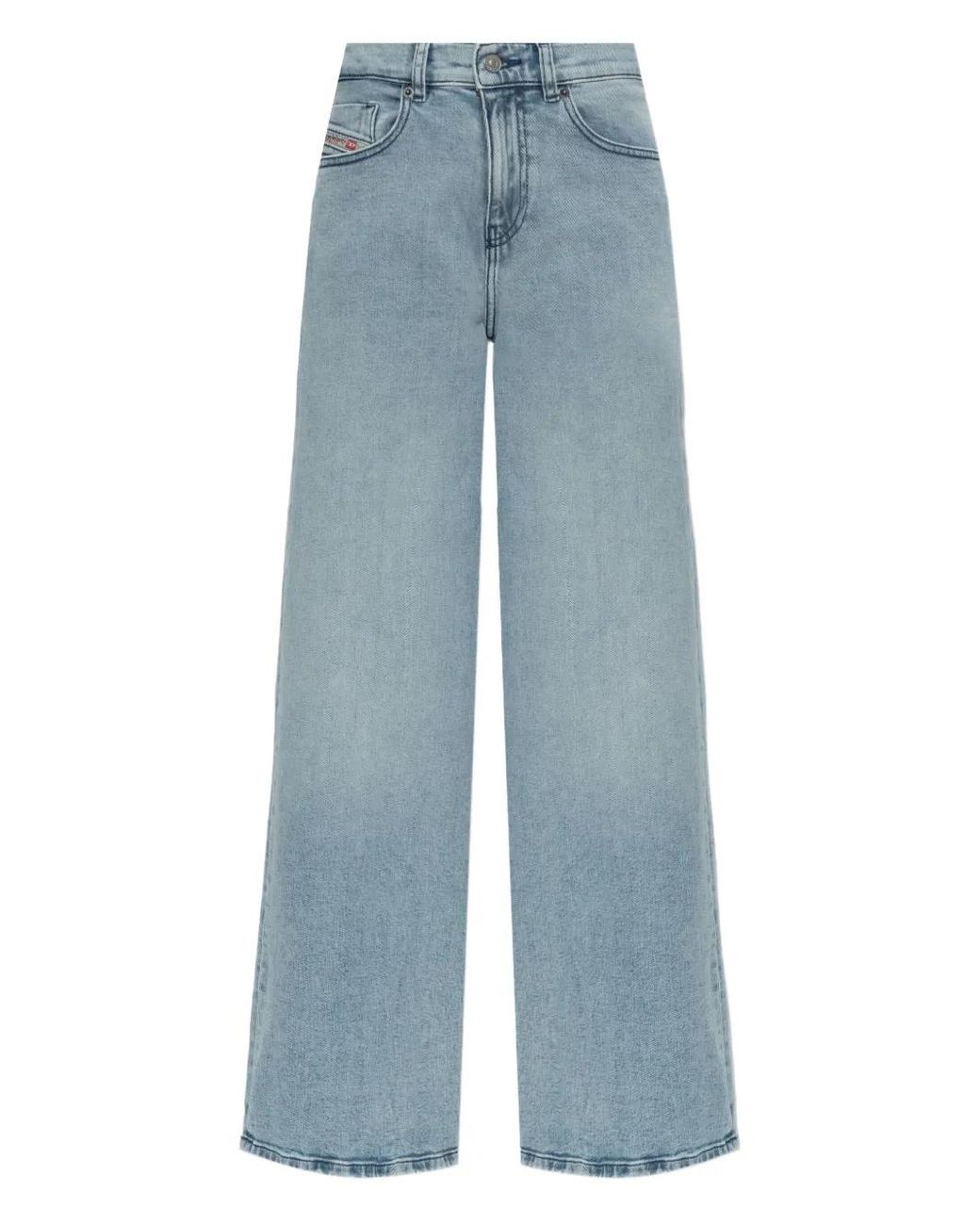 DIESEL Blue Wide-Leg Denim Jeans With Logo Patch