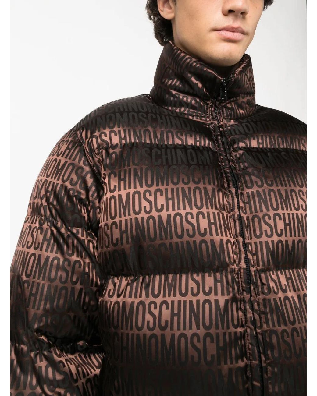 Moschino Brown Monogram-Pattern Puffer Jacket for men