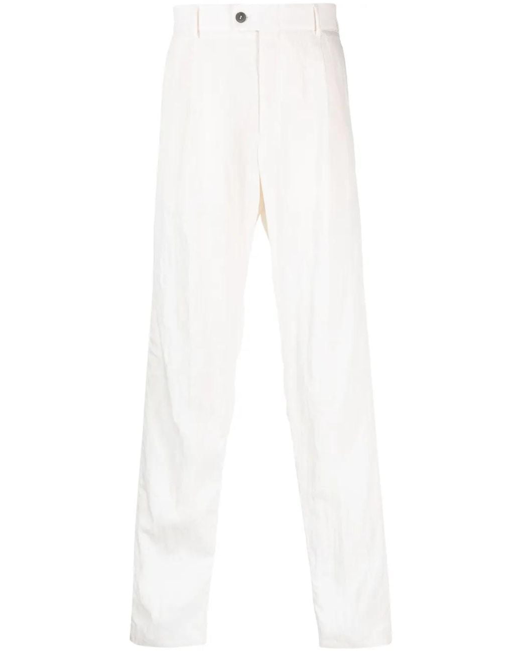 Giorgio Armani White Crinkled-Finish Straight-Leg Trousers for men