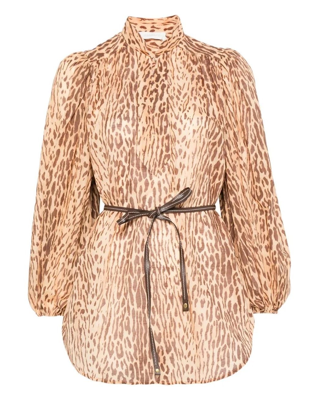 Zimmermann Natural 'Cascadian' Blouse With Leopard Print