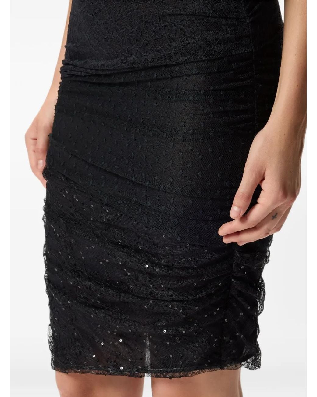 Pinko Black Sequin-Embellished Lace Fitted Skirt