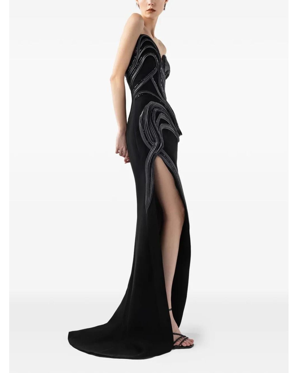 Gaby Charbachy Black Strapless Sequin-Embellished Gown