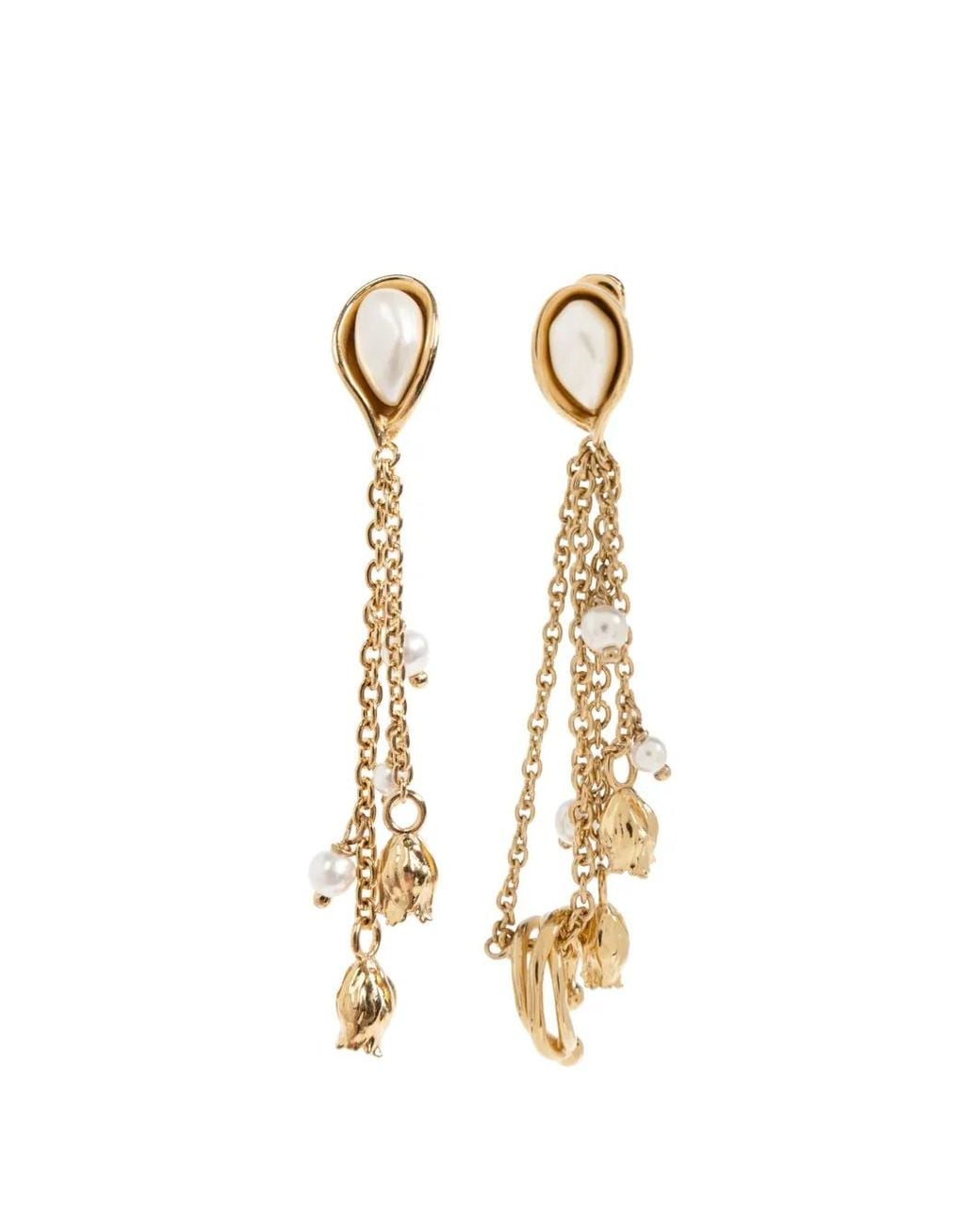 Chloé Metallic Boucles D'Oreilles Pendantes Serties De Perles