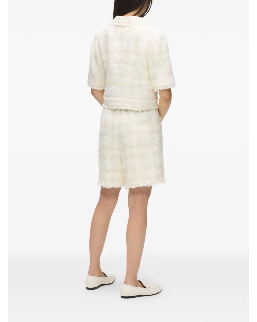 Karl Lagerfeld White Natural Bermuda Shorts With Logo Buttons