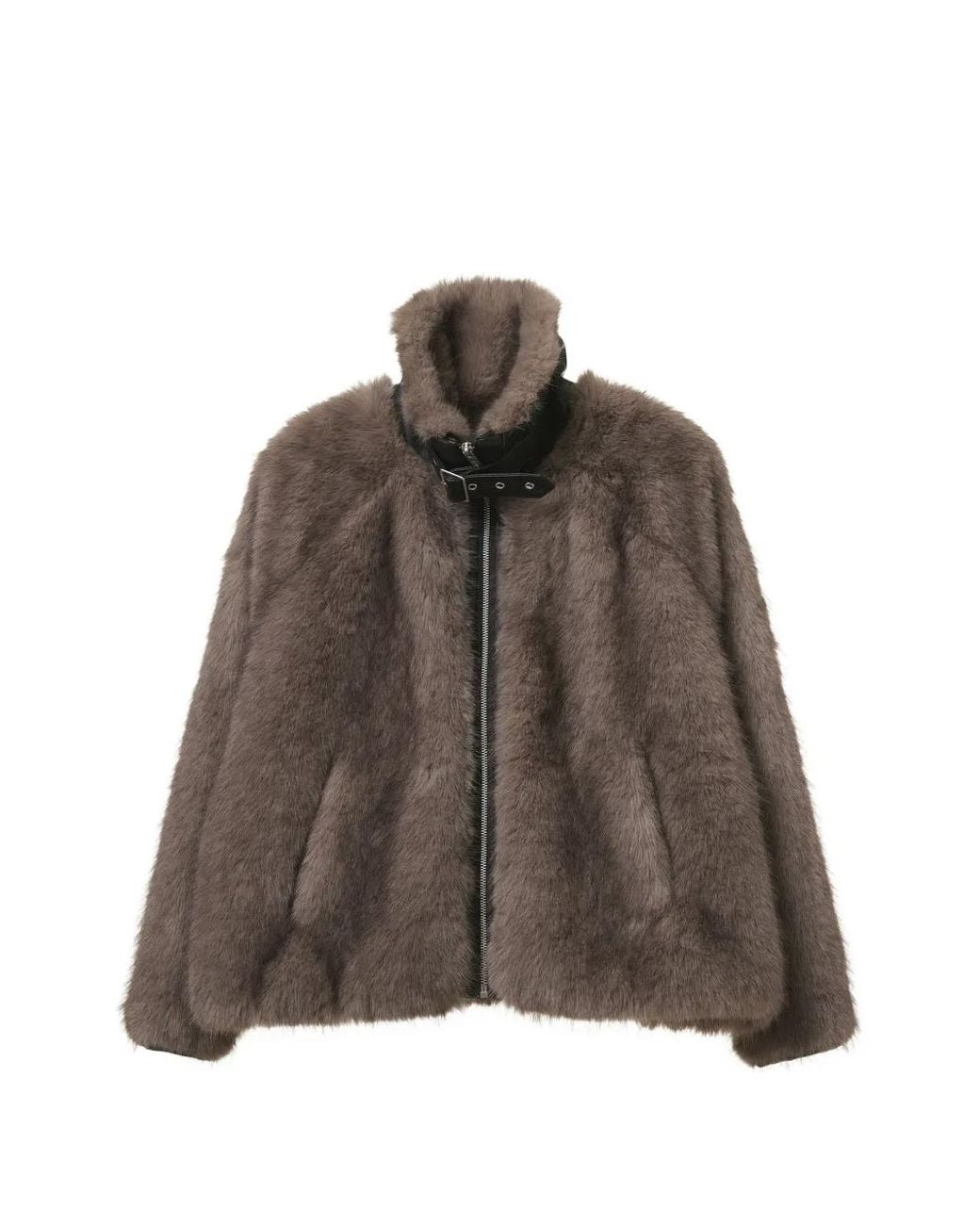 Izzue Brown Buckle-Fastening Faux-Fur Jacket